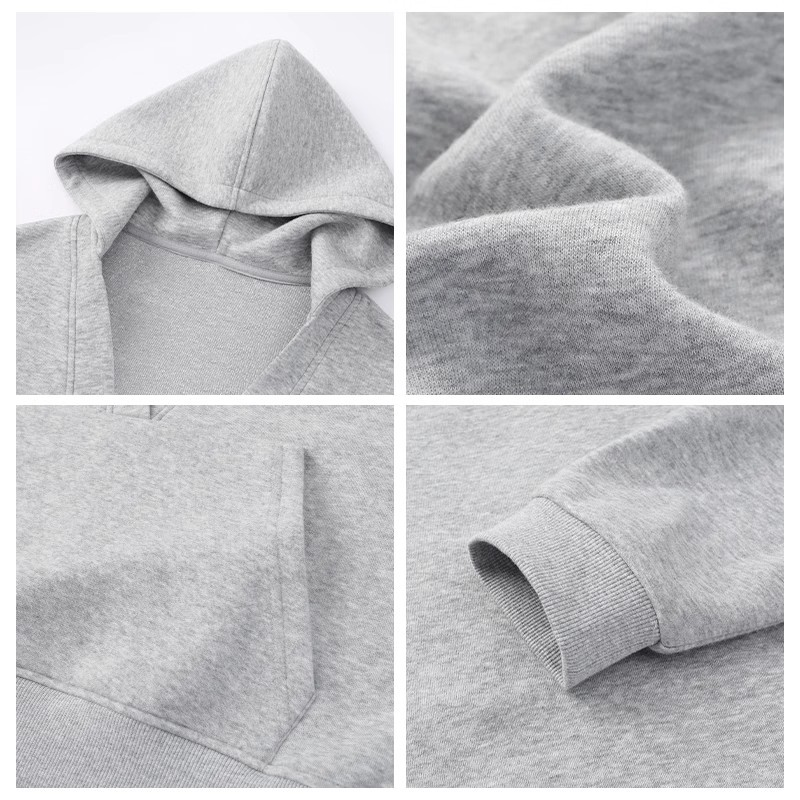 Grey V-neck hooded sweatshirt for women - loose and slim casual pullover