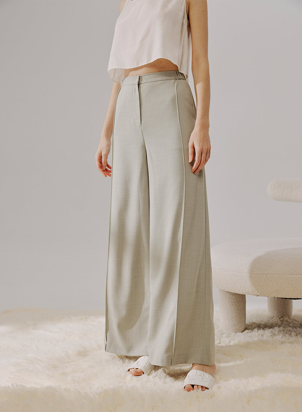 Fold Pleated Wide-Leg Pants