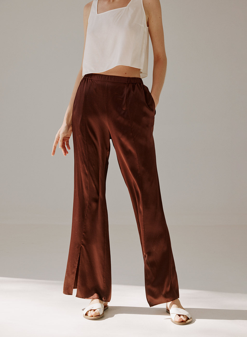NAP Front Slit Silk Pants