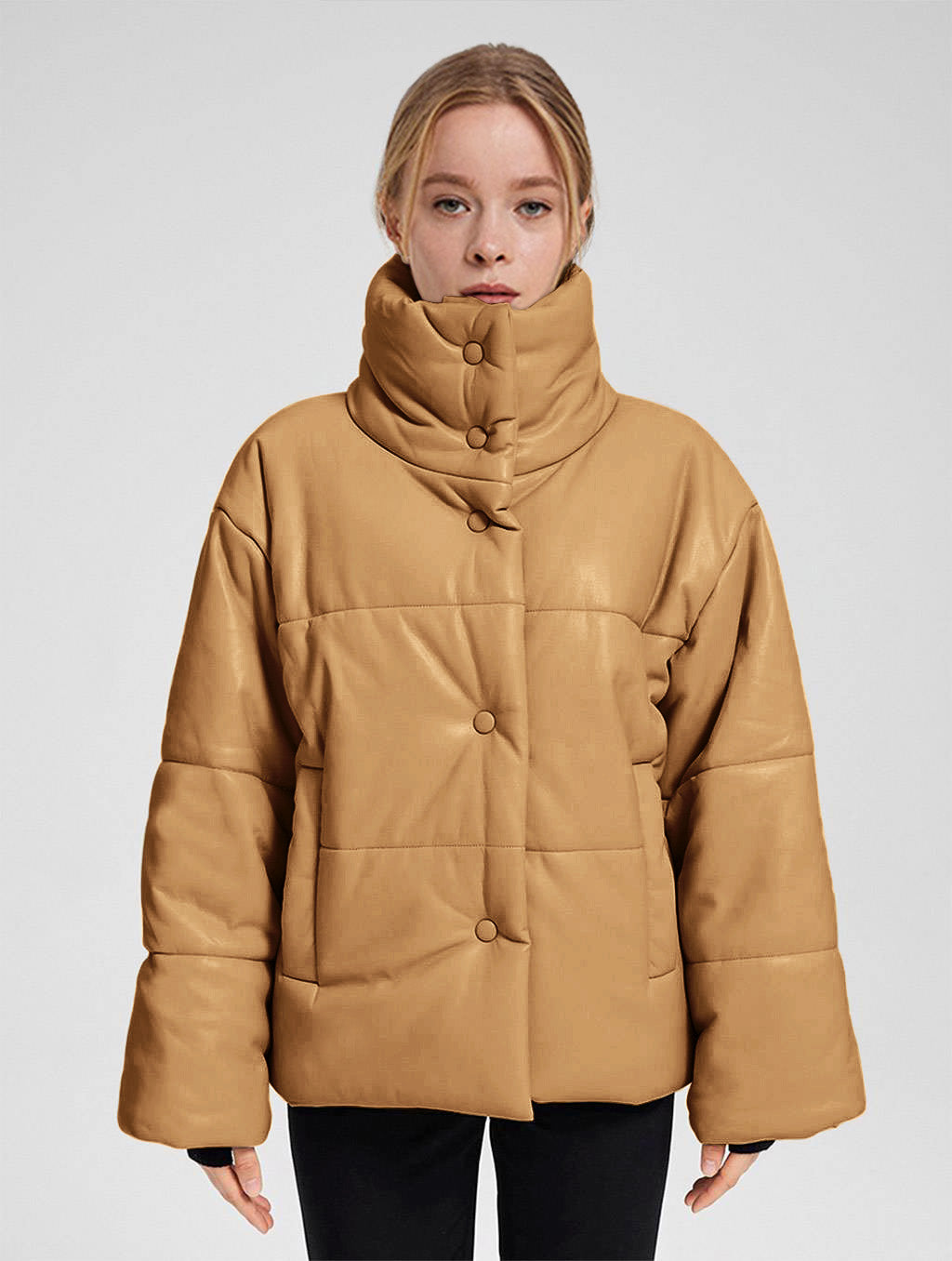 Buttoned Faux Leather Jacket