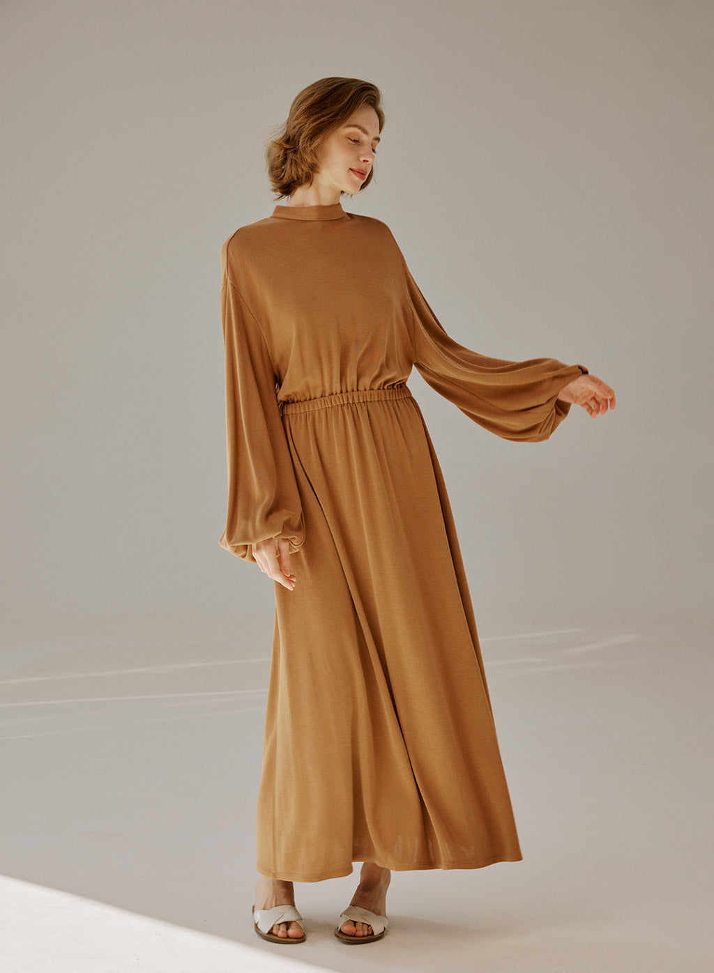 Modal Puff-Sleeve Maxi Dress