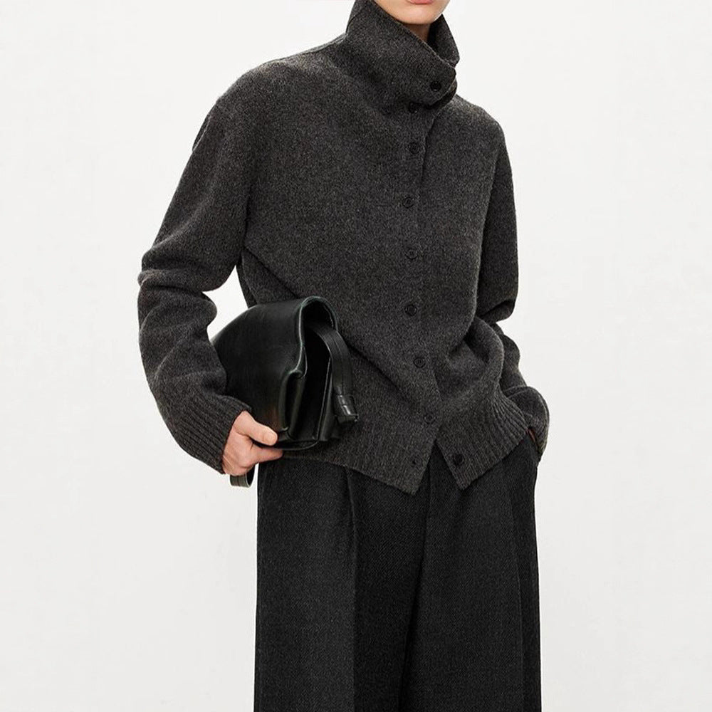 heavy wool, casual wear button-down hourglass collar inverted T-cardigan