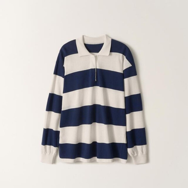Korean niche 2025 new, striped sweater lapel long-sleeved top loose knitted sweater