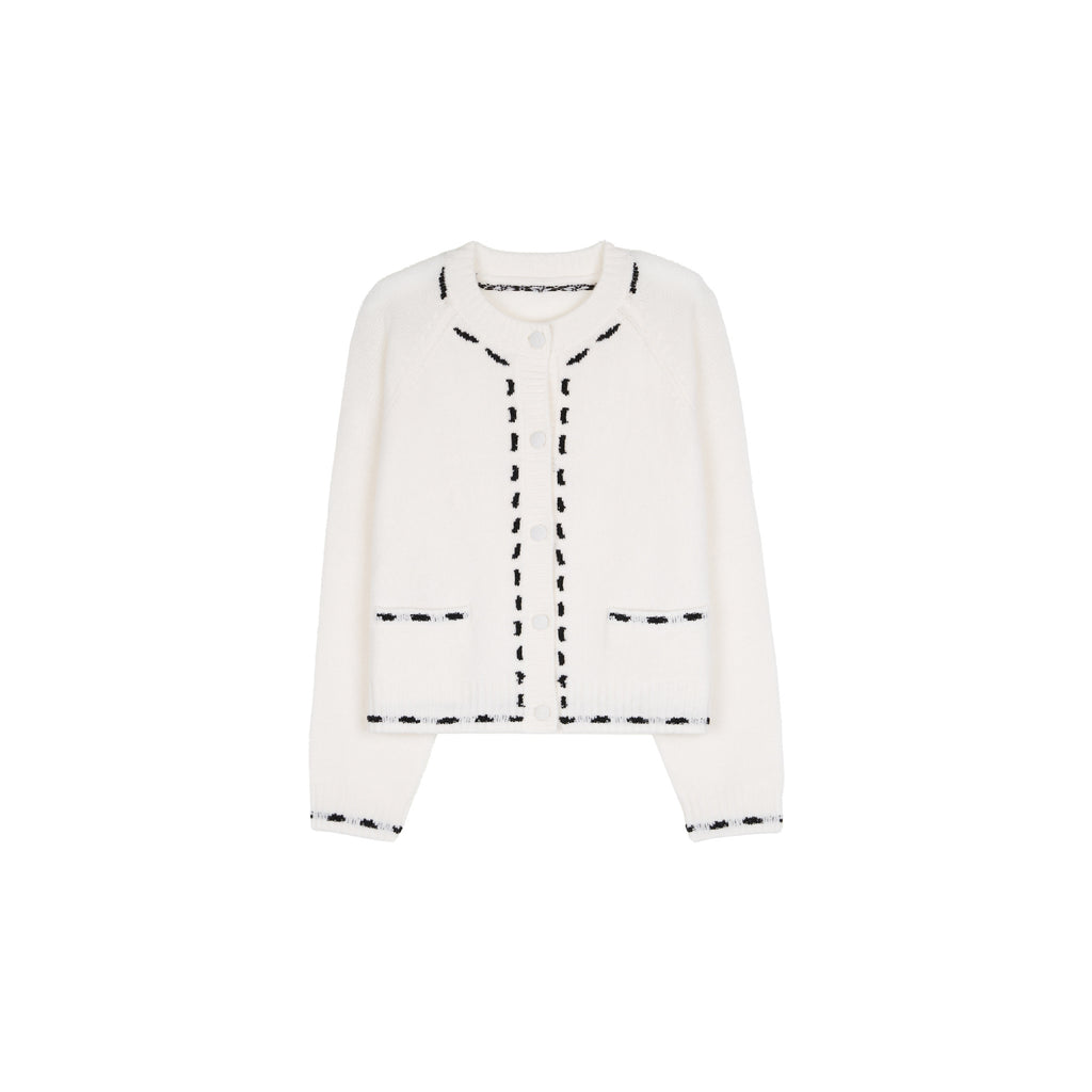 Contrast color thread jacquard lazy simple soft cashmere wool loose comic knitted cardigan