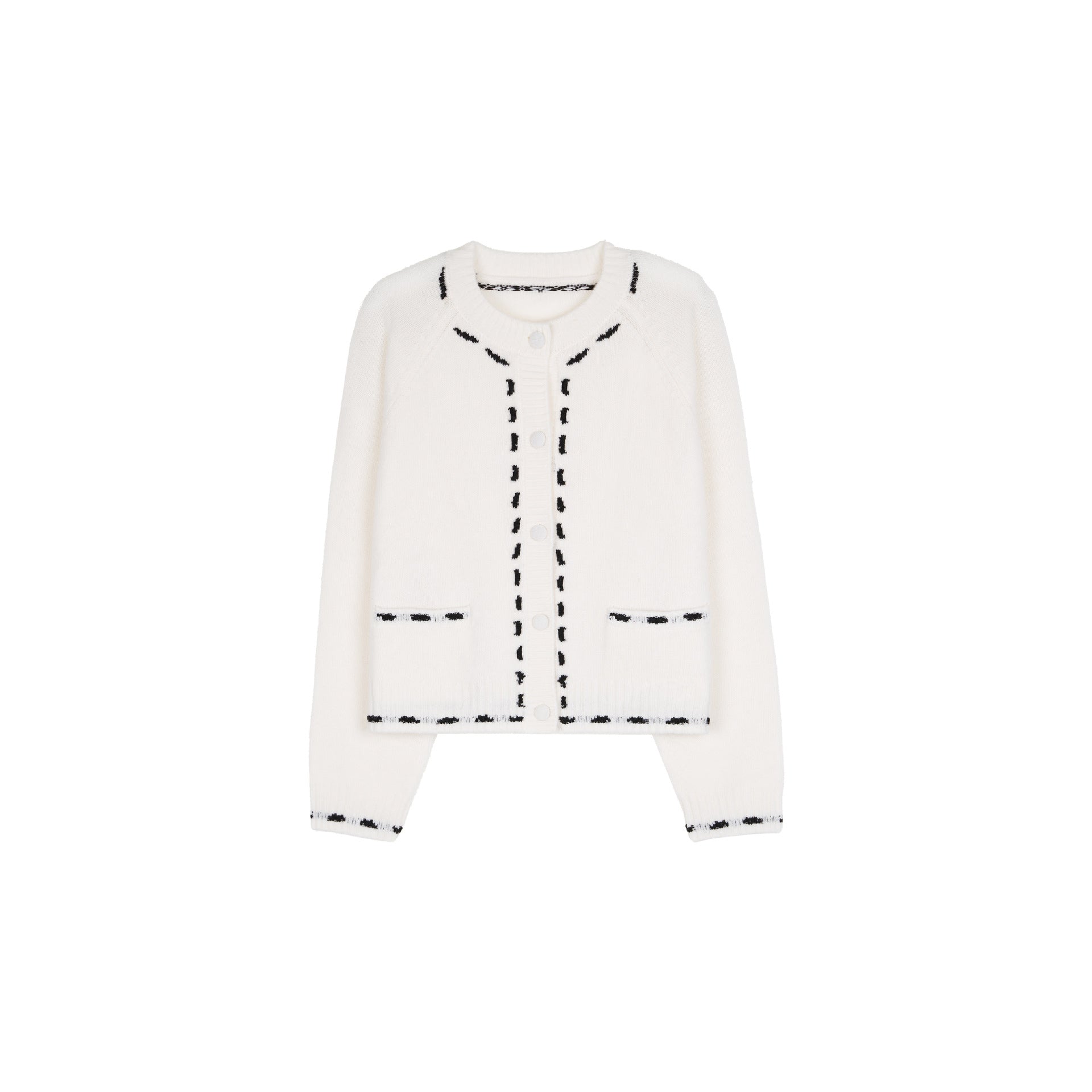 Contrast color thread jacquard lazy simple soft cashmere wool loose comic knitted cardigan