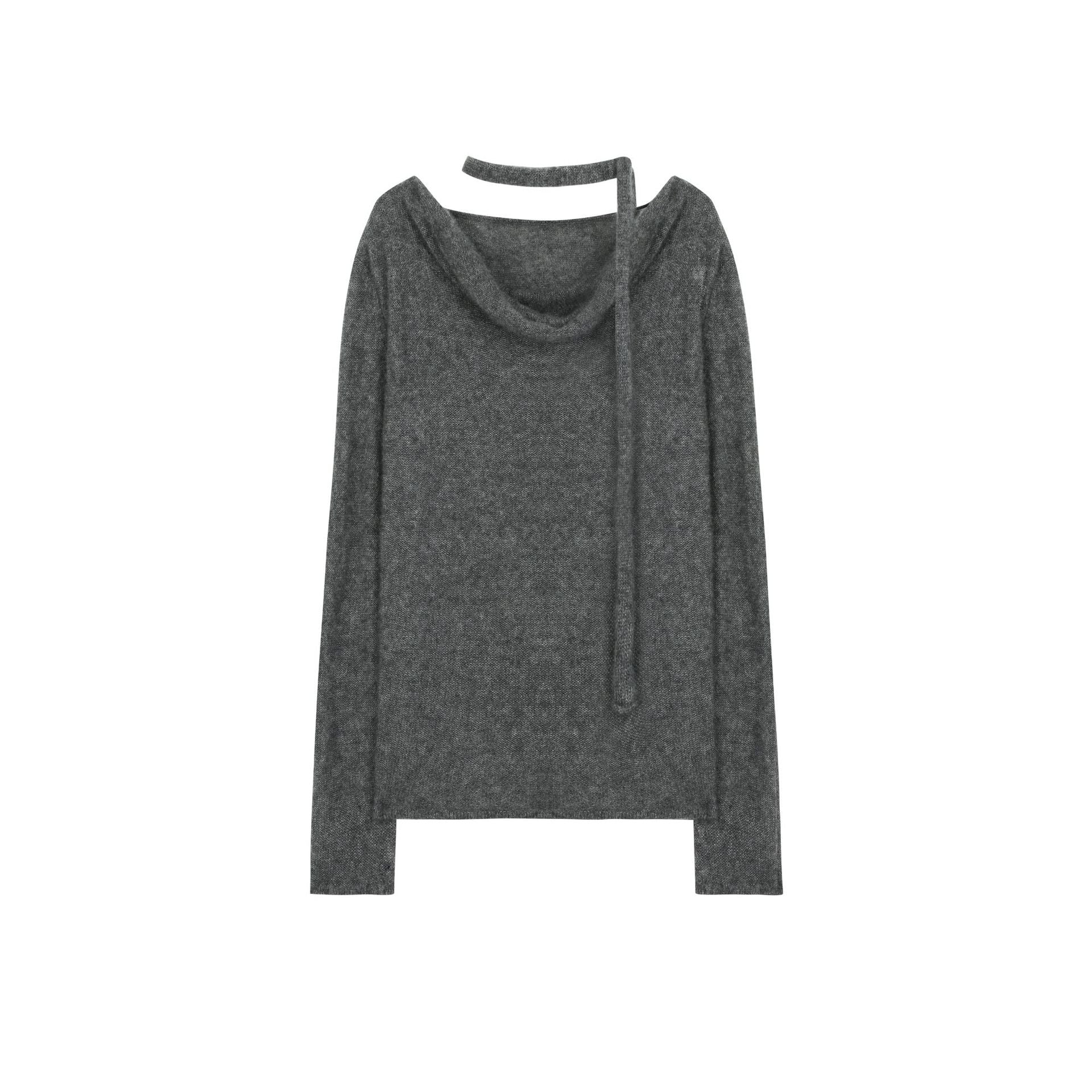 Silk cashmere wool fluffy light loose curled sausage streamer neck knitted top