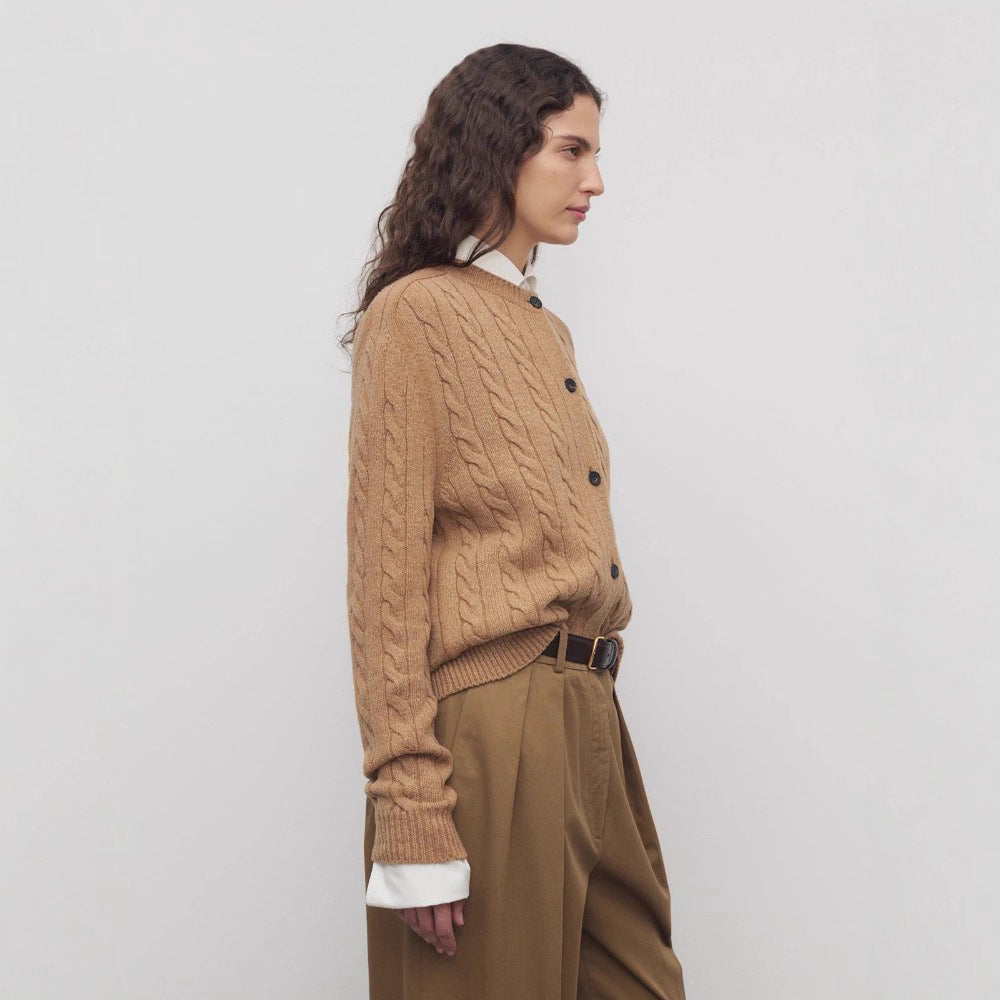 Sweater women's cardigan niche minimalist British retro twist knitted sweater twisted jacket