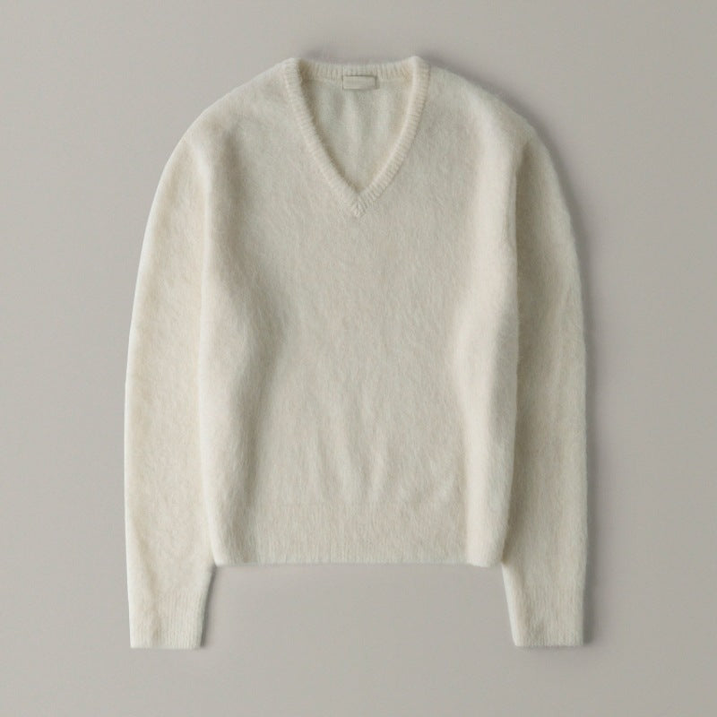 autumn and winter new V-neck alpaca wool knitted sweater loose and versatile fashion thin sweater women