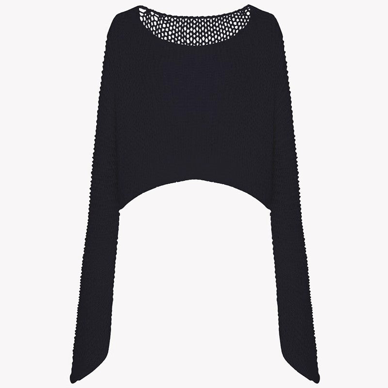 hollow blouse women's 2025 spring and summer casual solid color thin loose sunscreen super long-sleeved knitted sweater