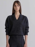 V-neck sweater women's 2025 spring and autumn new lazy wind gray wool blended knitted sweater women's clothing
