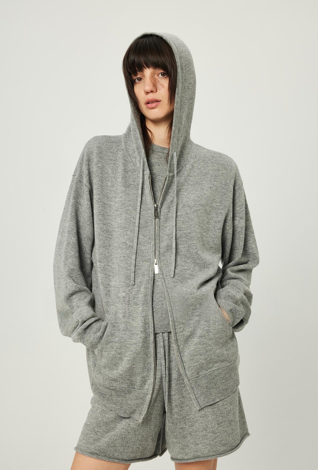 Extremely Fine Gentle Merino Wool Minimal Slack Zipper Sweater Knitted Three-Piece Hoodie