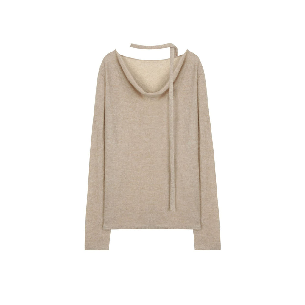 Silk cashmere wool fluffy light loose curled sausage streamer neck knitted top