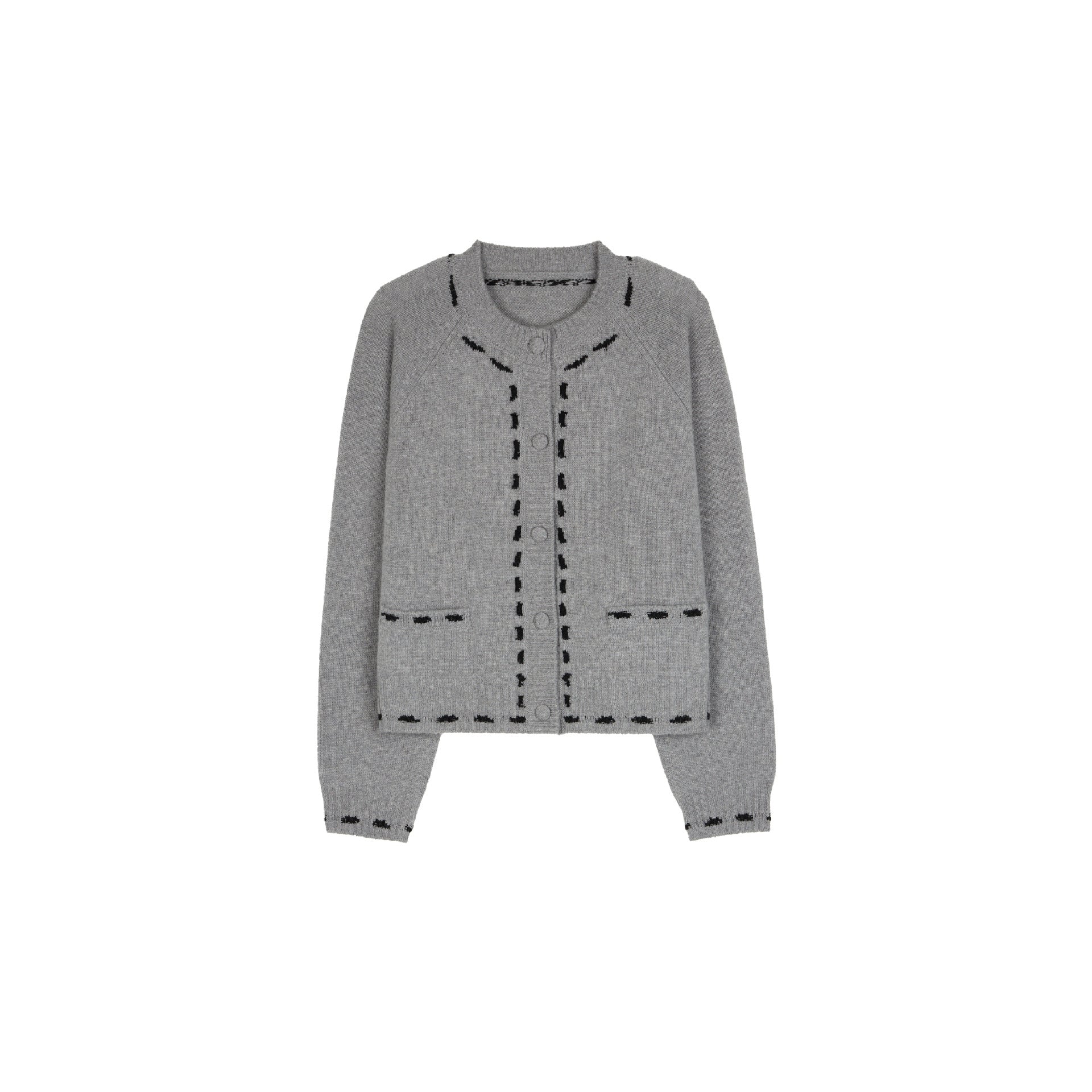 Contrast color thread jacquard lazy simple soft cashmere wool loose comic knitted cardigan