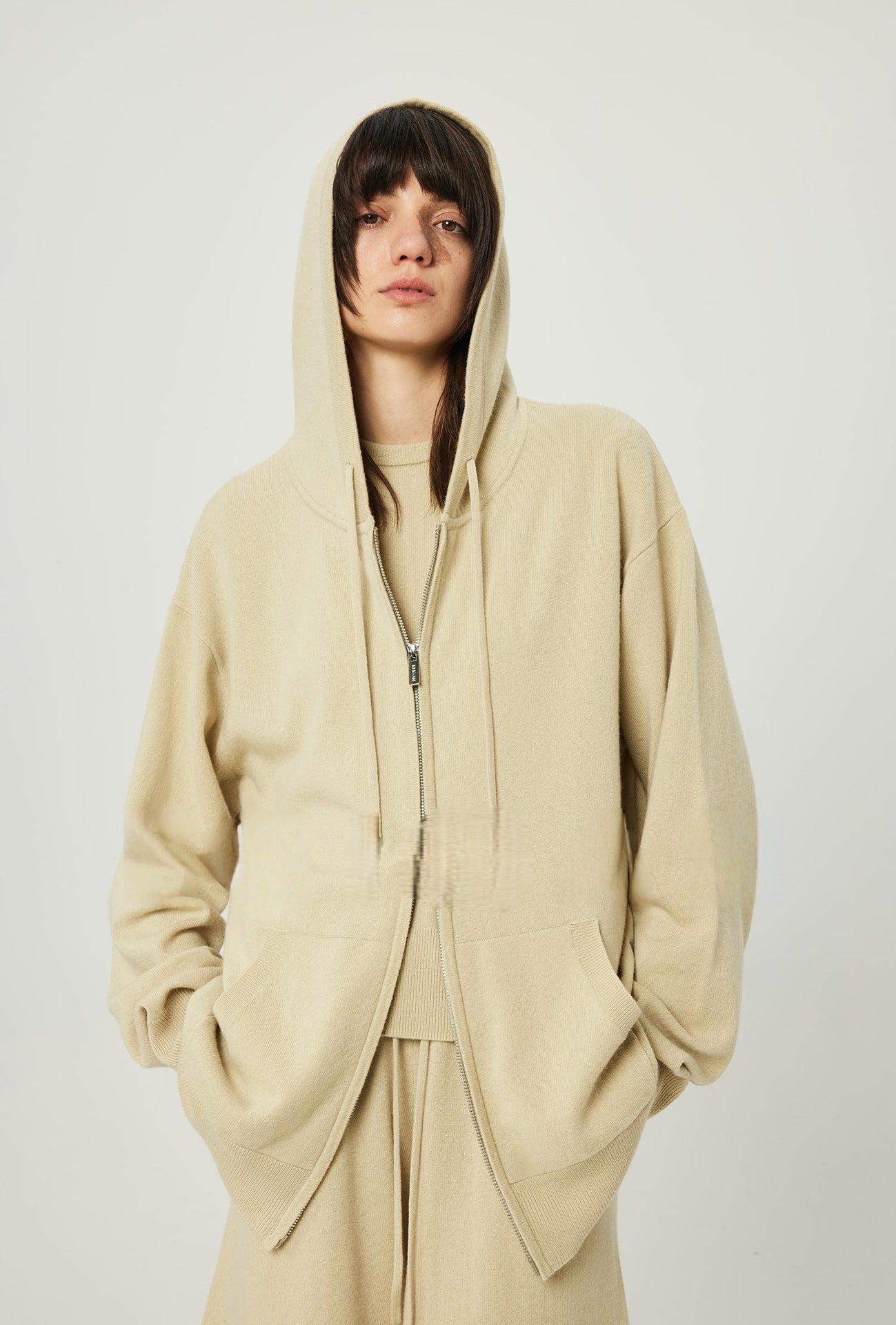 Extremely Fine Gentle Merino Wool Minimal Slack Zipper Sweater Knitted Three-Piece Hoodie