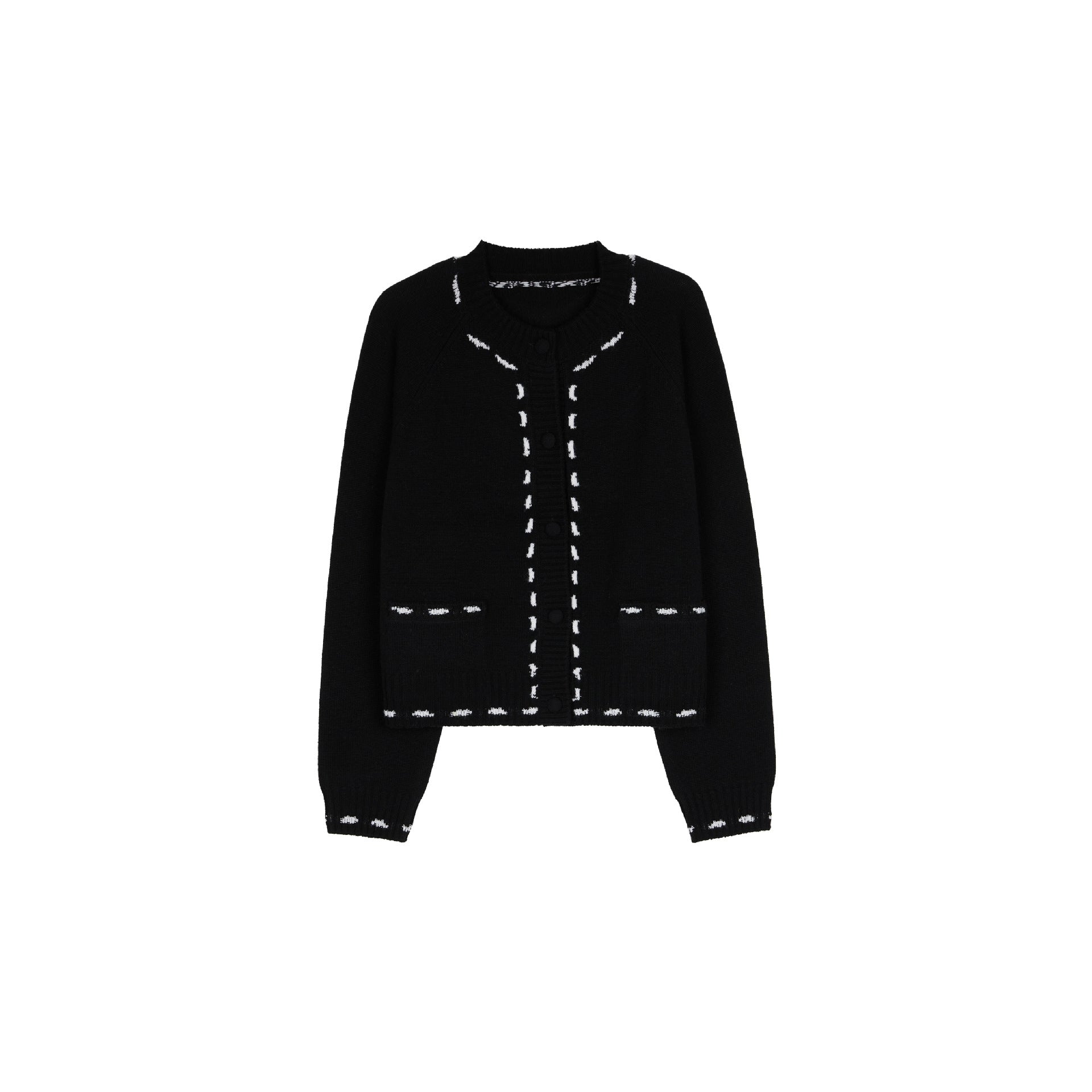 Contrast color thread jacquard lazy simple soft cashmere wool loose comic knitted cardigan