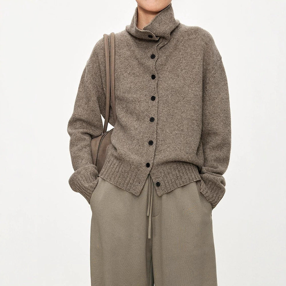 heavy wool, casual wear button-down hourglass collar inverted T-cardigan