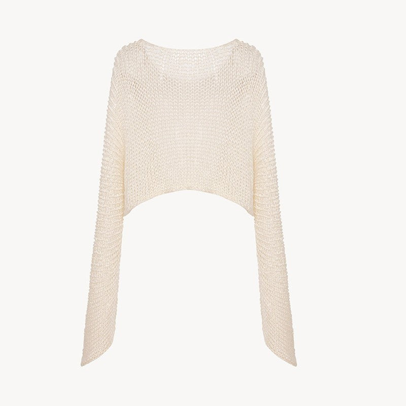 hollow blouse women's 2025 spring and summer casual solid color thin loose sunscreen super long-sleeved knitted sweater