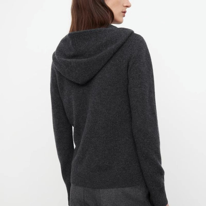 2025 spring and autumn new hooded knitted sweater women's design sense niche light cooked cashmere wool solid color sweater