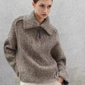 High-necked half-placket hemmed wool sweater women's 2025 spring and autumn new lapel thickened knitted sweater women's clothing