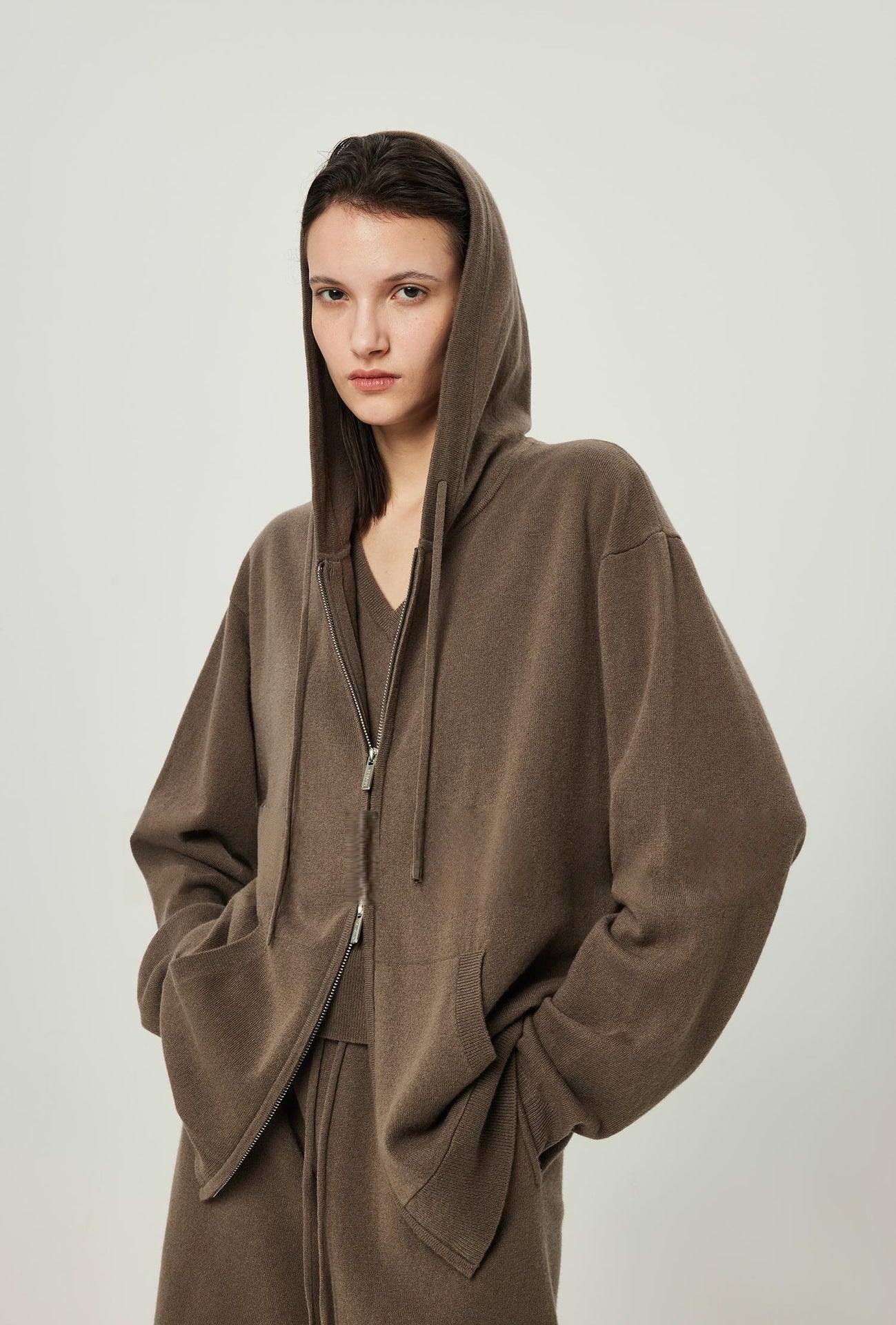 Extremely Fine Gentle Merino Wool Minimal Slack Zipper Sweater Knitted Three-Piece Hoodie