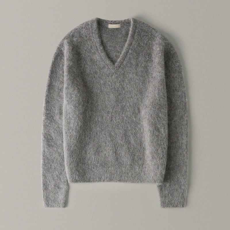 autumn and winter new V-neck alpaca wool knitted sweater loose and versatile fashion thin sweater women