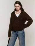 25 autumn and winter new Ralph old money style Maillard color twisted half open full wool polo wool sweater top women