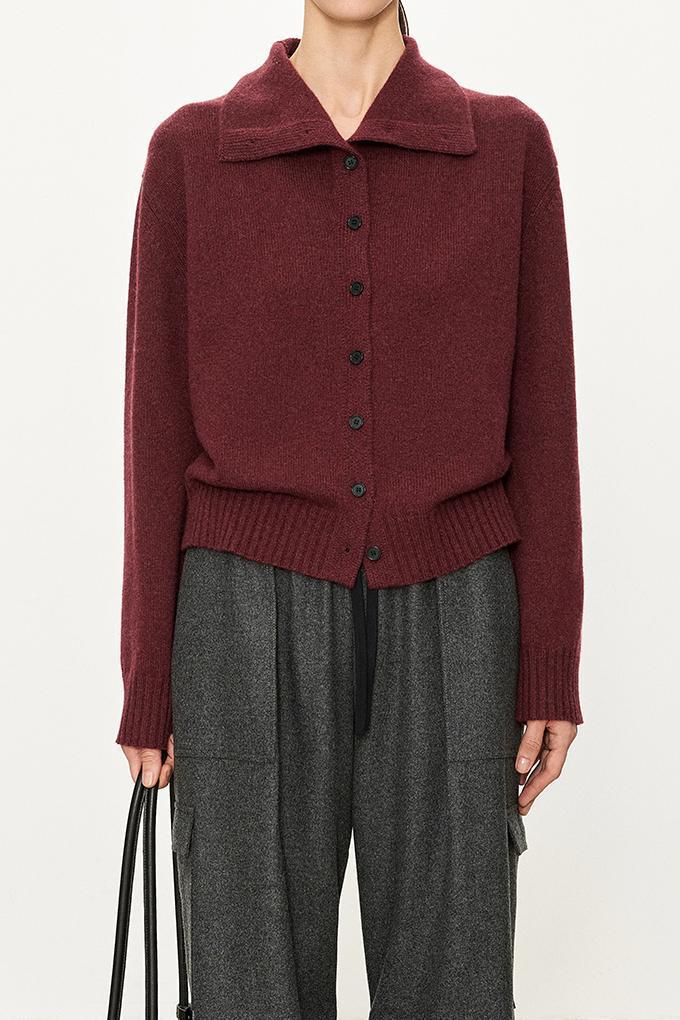 heavy wool, casual wear button-down hourglass collar inverted T-cardigan