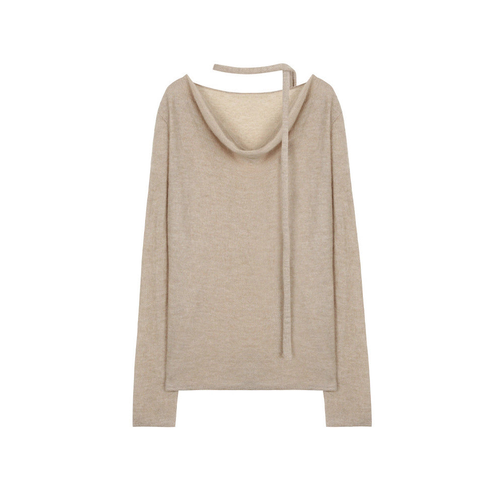 Silk cashmere wool fluffy light loose curled sausage streamer neck knitted top
