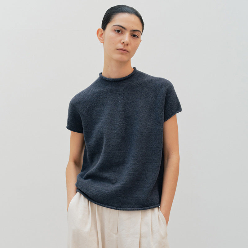 short-sleeved T-shirt women's 2025 spring and summer new Korean designer moia knitted sweater top