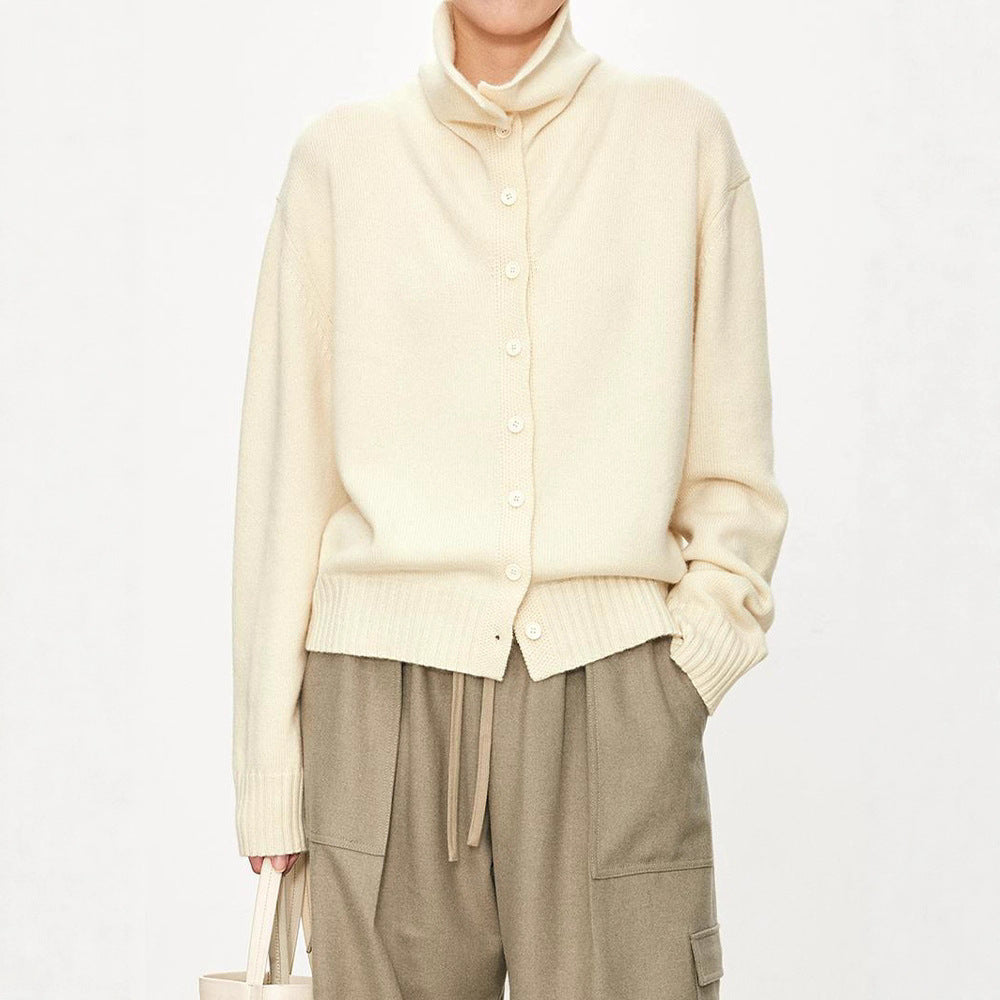 heavy wool, casual wear button-down hourglass collar inverted T-cardigan