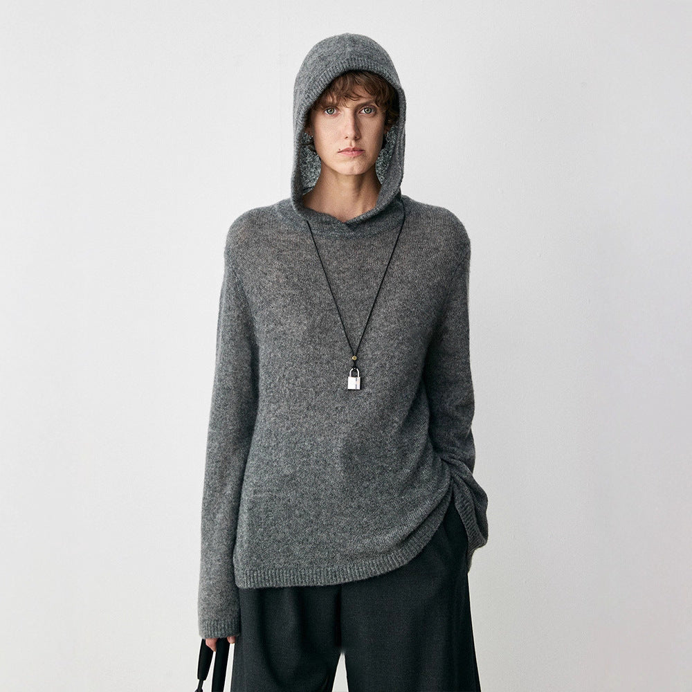 Skin Enjoy Cloud Mulberry Silk Cashmere Extremely Simple Classic Air Crew Neck Hooded Knitted Sweater