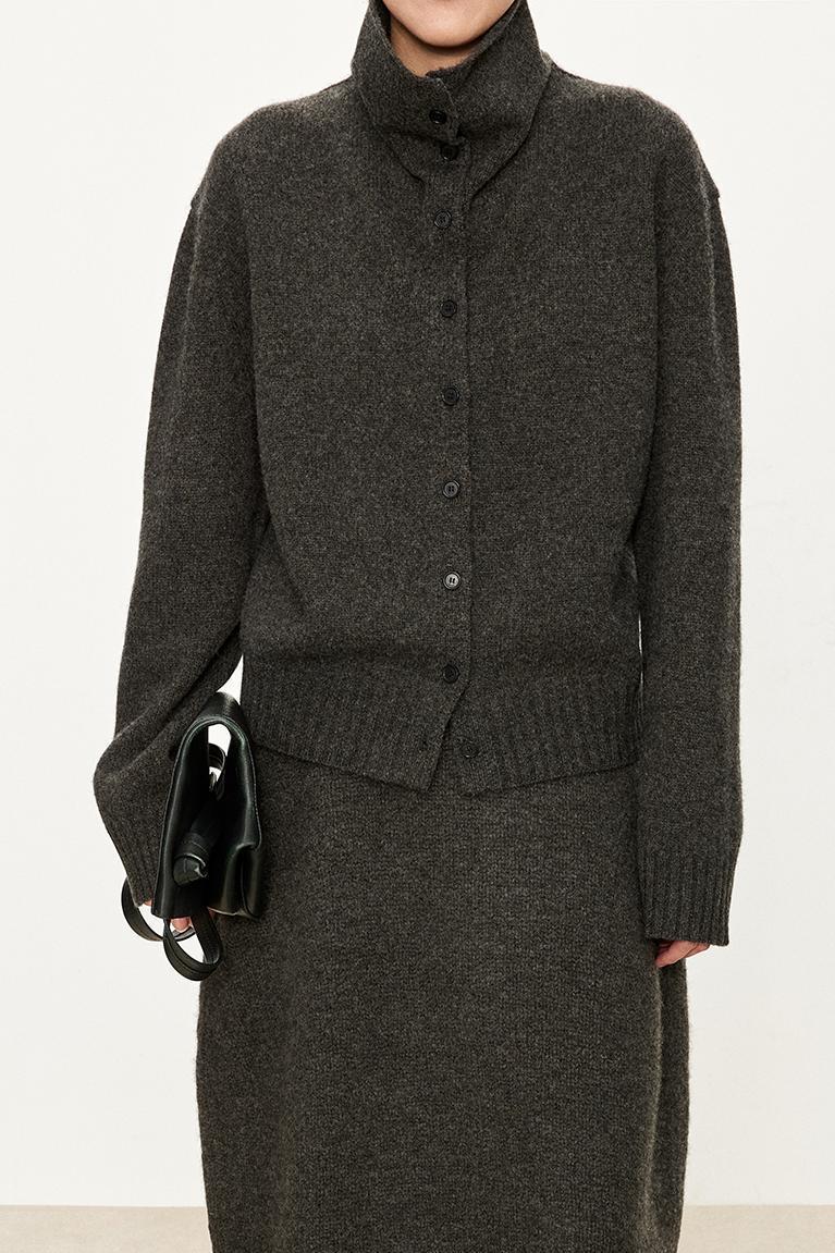 heavy wool, casual wear button-down hourglass collar inverted T-cardigan