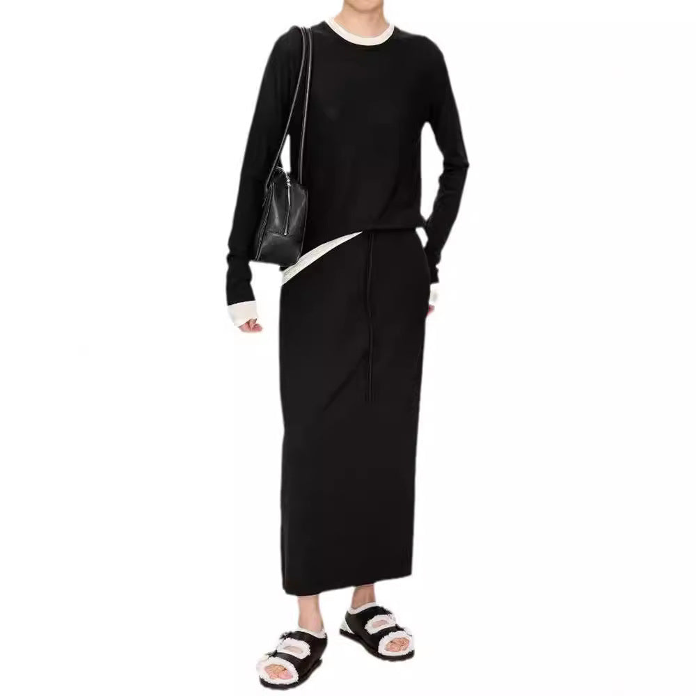 Niche minimalist autumn and winter new 16-pin loose round neck long-sleeved white knitted sweater casual women's top women's