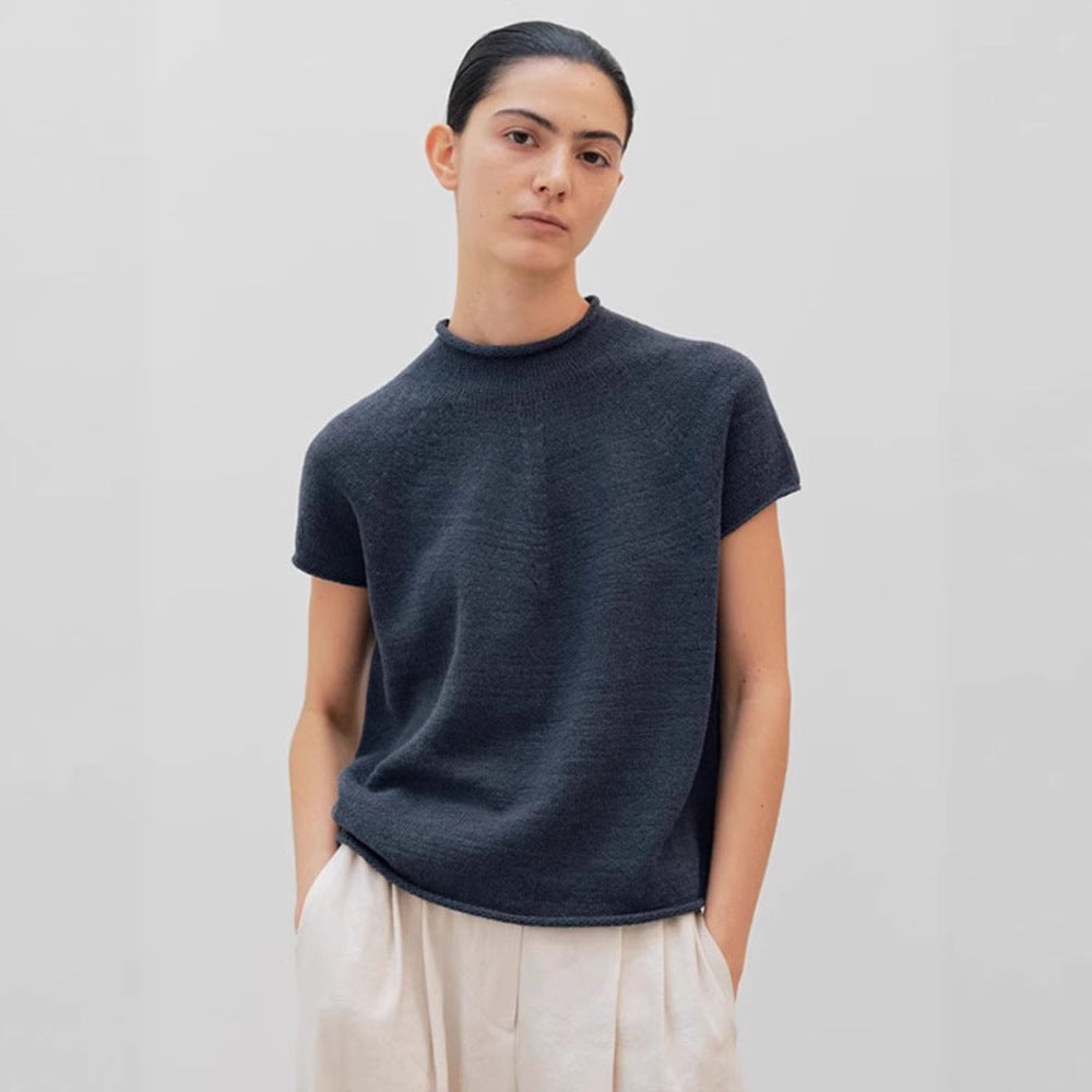 short-sleeved T-shirt women's 2025 spring and summer new Korean designer moia knitted sweater top