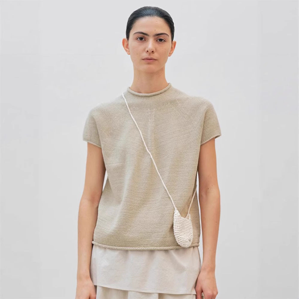 short-sleeved T-shirt women's 2025 spring and summer new Korean designer moia knitted sweater top