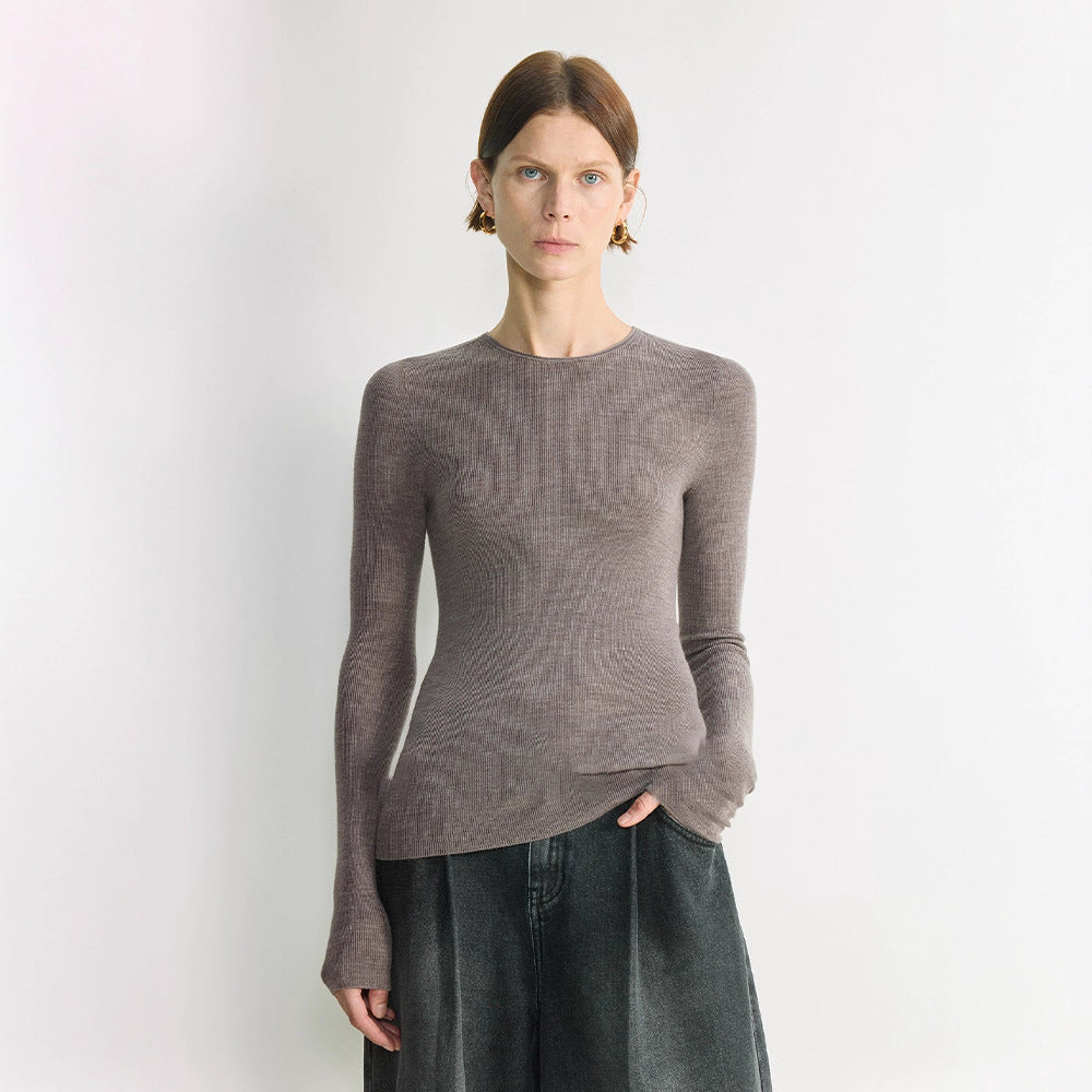 Washable fine wool nude 16-pin seamless all-in-one knitted bottoming shirt women's clothing