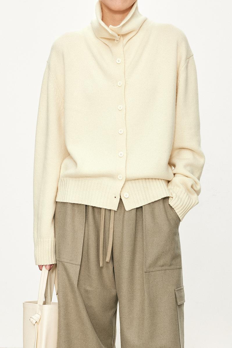 heavy wool, casual wear button-down hourglass collar inverted T-cardigan