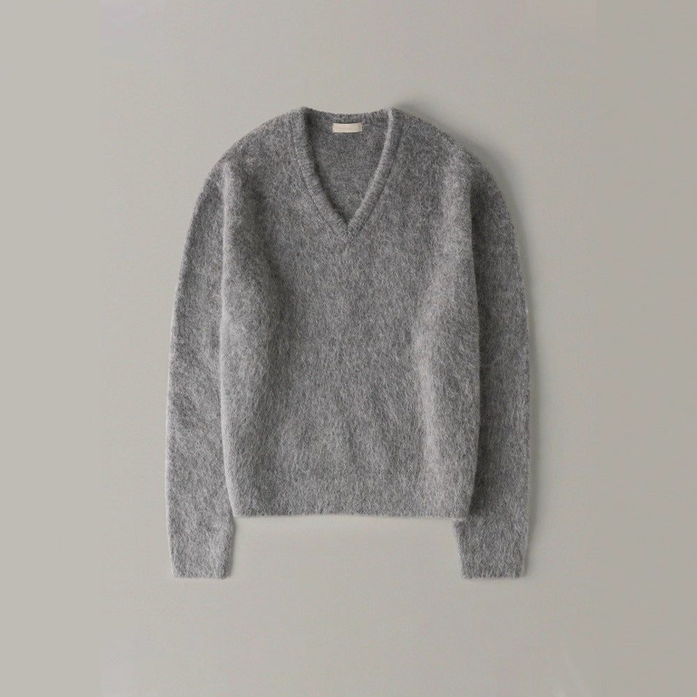 autumn and winter new V-neck alpaca wool knitted sweater loose and versatile fashion thin sweater women