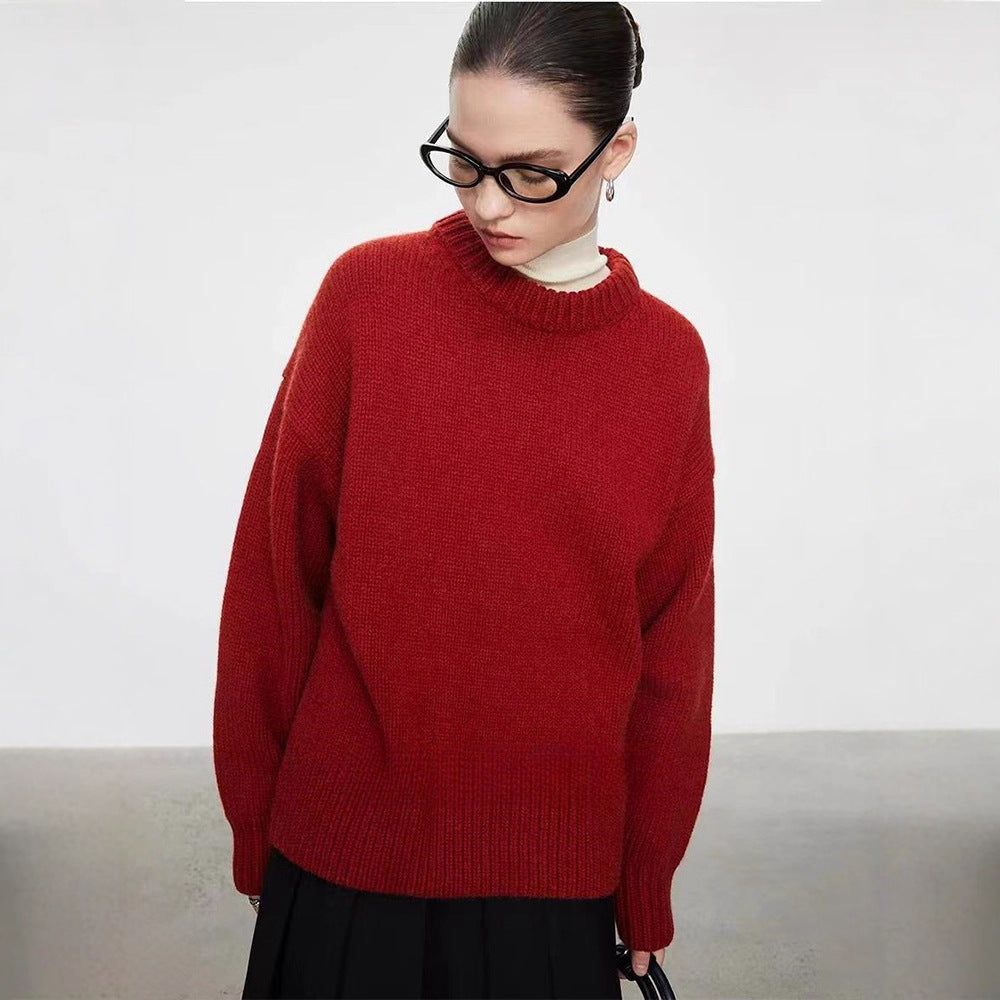 Heavy 710g merino wool back pit strip silhouette loose pullover wool sweater