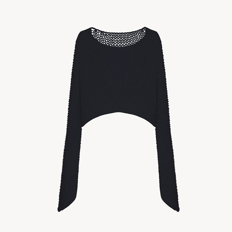 hollow blouse women's 2025 spring and summer casual solid color thin loose sunscreen super long-sleeved knitted sweater