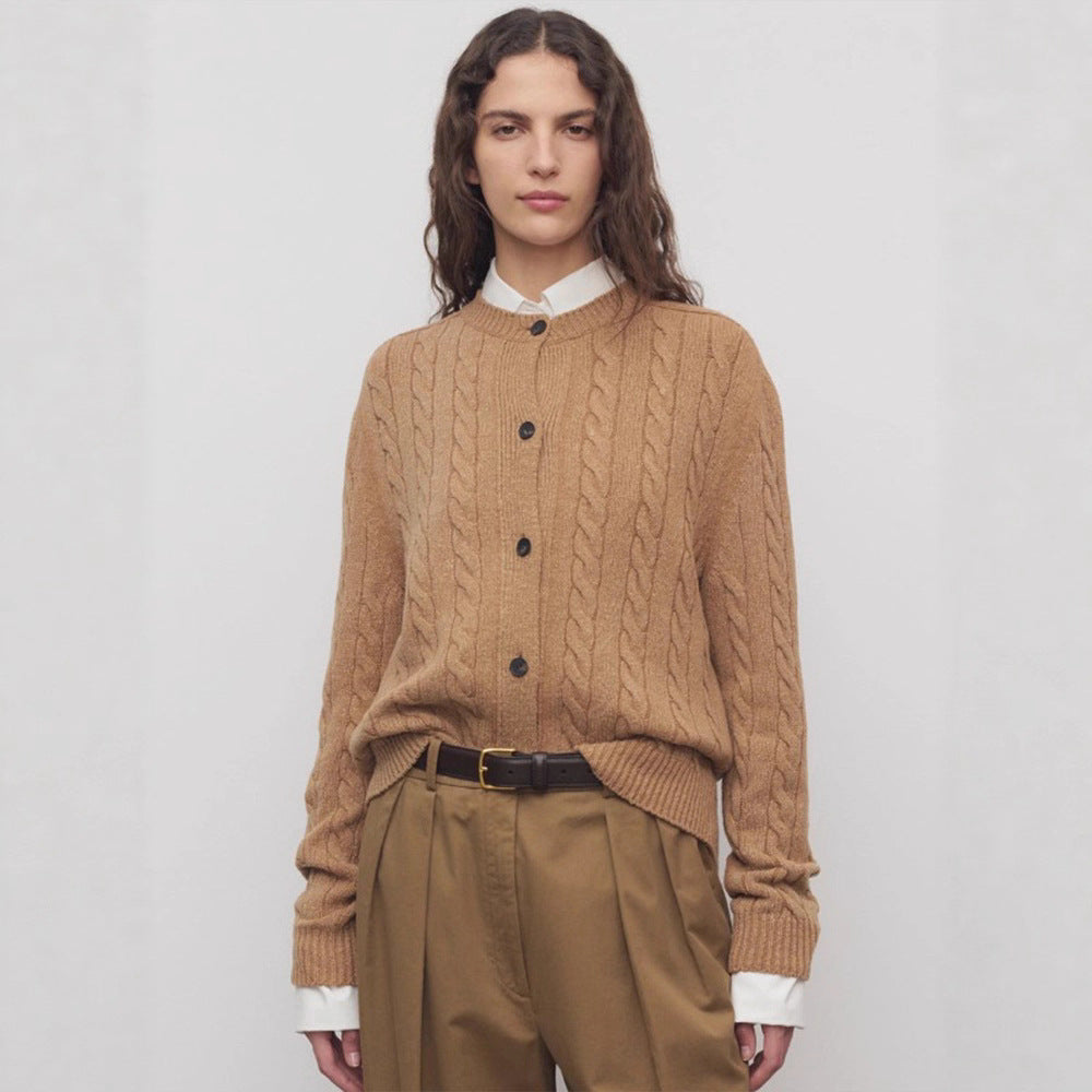 Sweater women's cardigan niche minimalist British retro twist knitted sweater twisted jacket