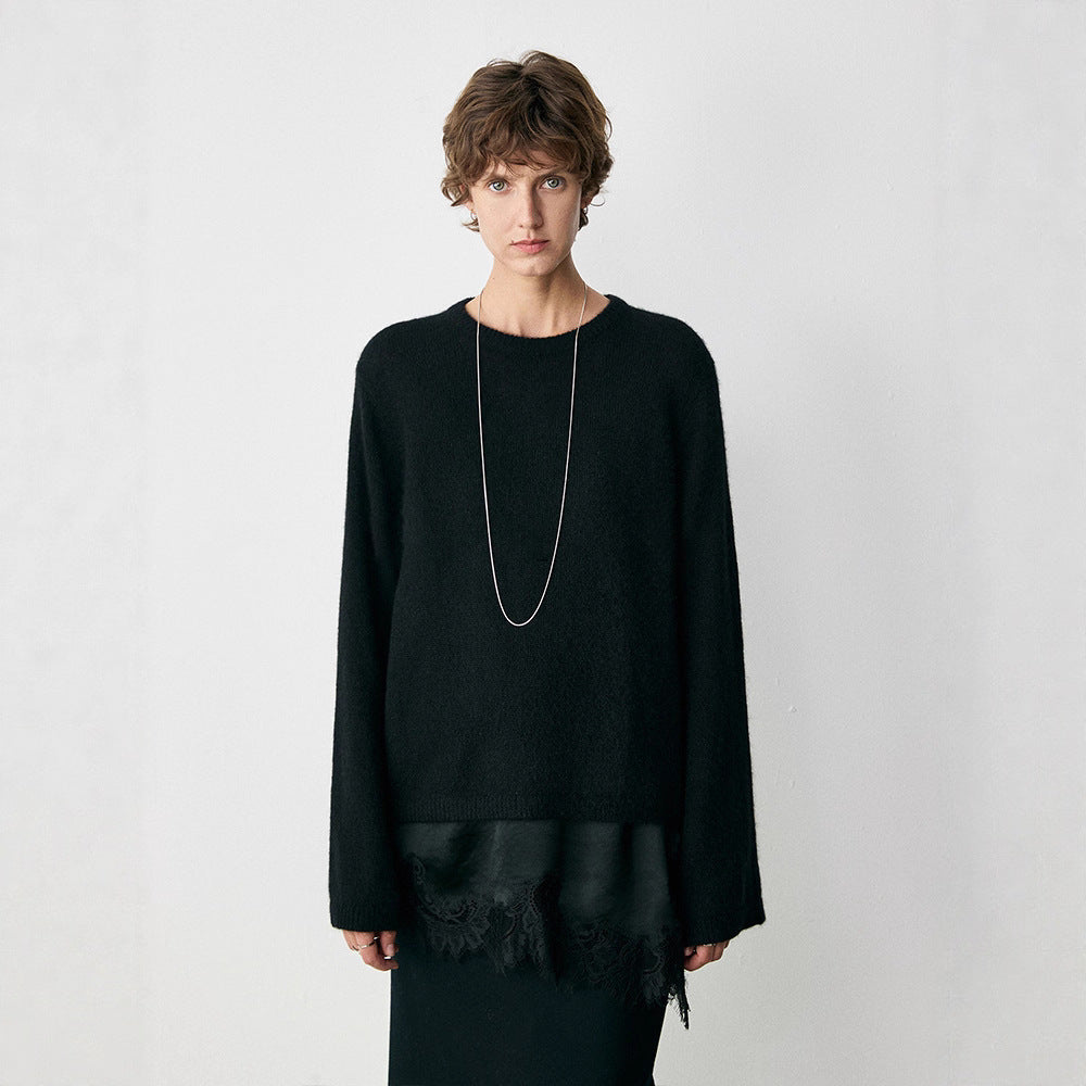 Skin Enjoy Cloud Mulberry Silk Cashmere Extremely Simple Classic Air Crew Neck Hooded Knitted Sweater