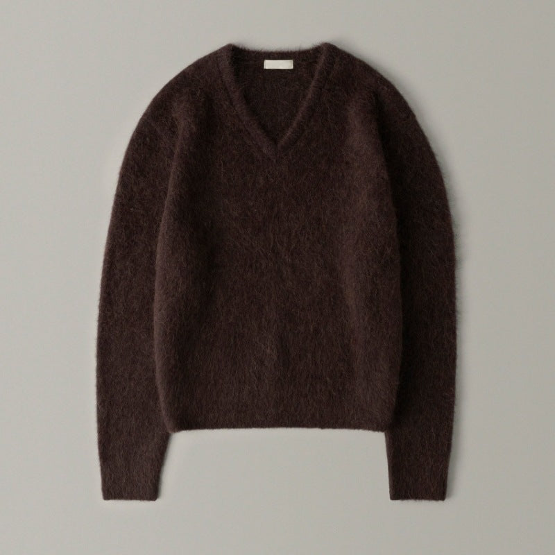 autumn and winter new V-neck alpaca wool knitted sweater loose and versatile fashion thin sweater women