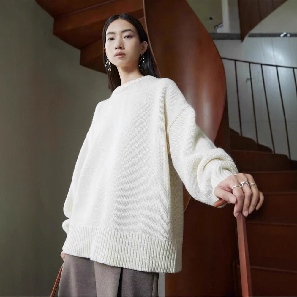 Heavy 710g merino wool back pit strip silhouette loose pullover wool sweater