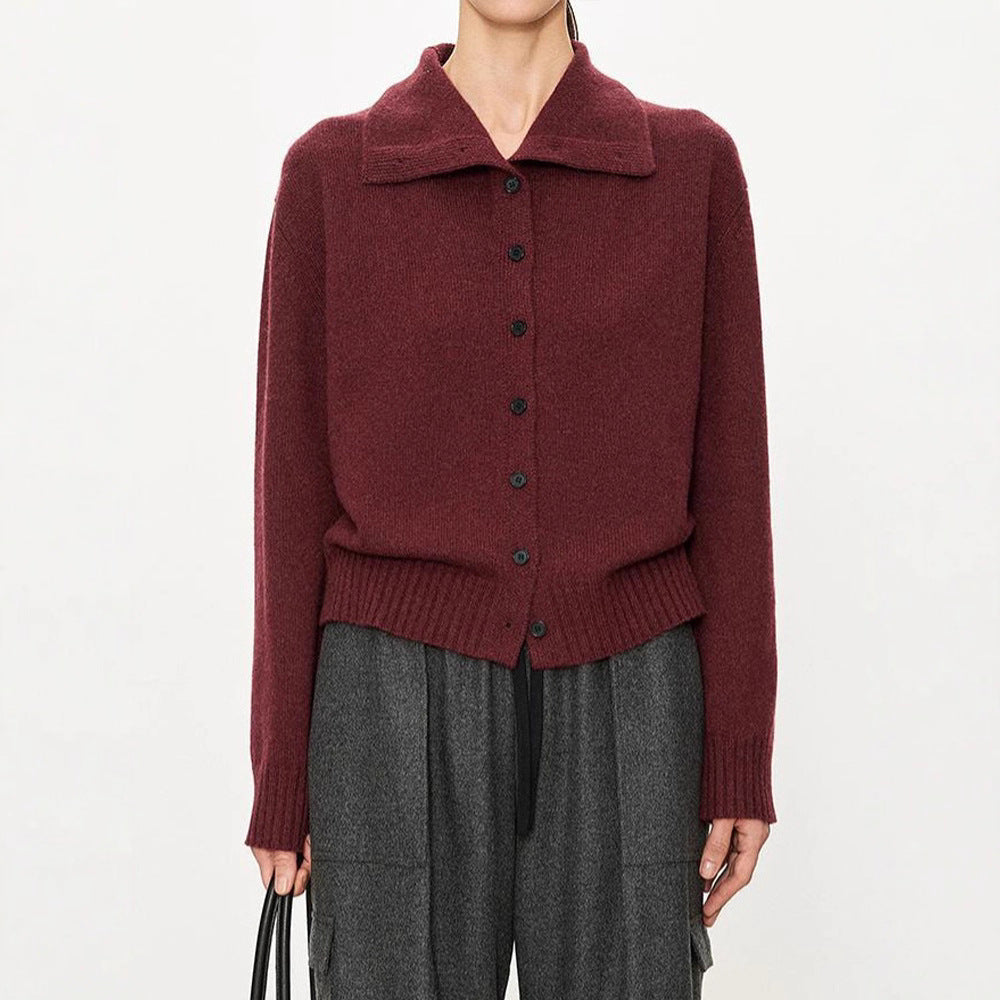 heavy wool, casual wear button-down hourglass collar inverted T-cardigan