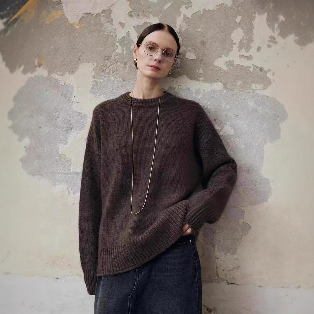 Heavy 710g merino wool back pit strip silhouette loose pullover wool sweater