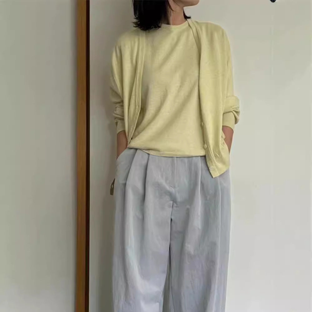 est cardigan suit women's 2025 spring and autumn new round neck sleeveless vest V neck long sleeve cardigan women