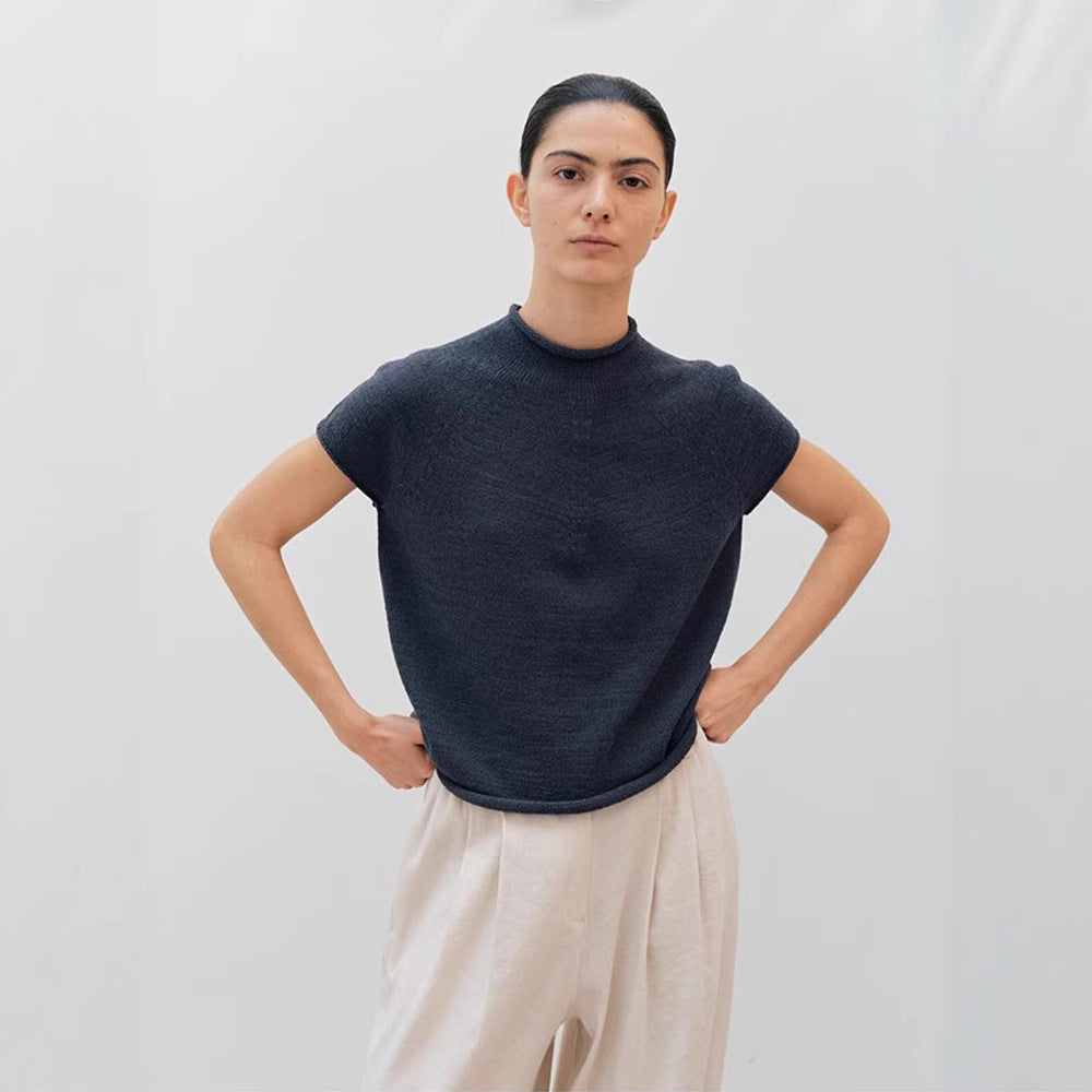 short-sleeved T-shirt women's 2025 spring and summer new Korean designer moia knitted sweater top