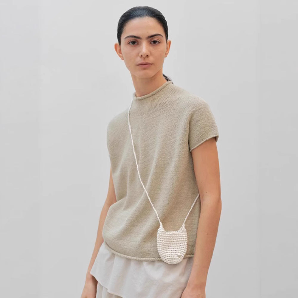 short-sleeved T-shirt women's 2025 spring and summer new Korean designer moia knitted sweater top