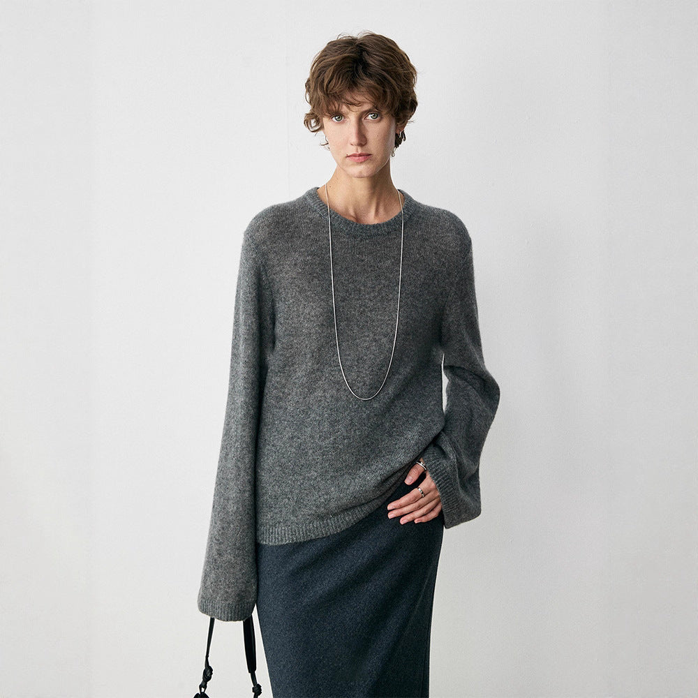 Skin Enjoy Cloud Mulberry Silk Cashmere Extremely Simple Classic Air Crew Neck Hooded Knitted Sweater